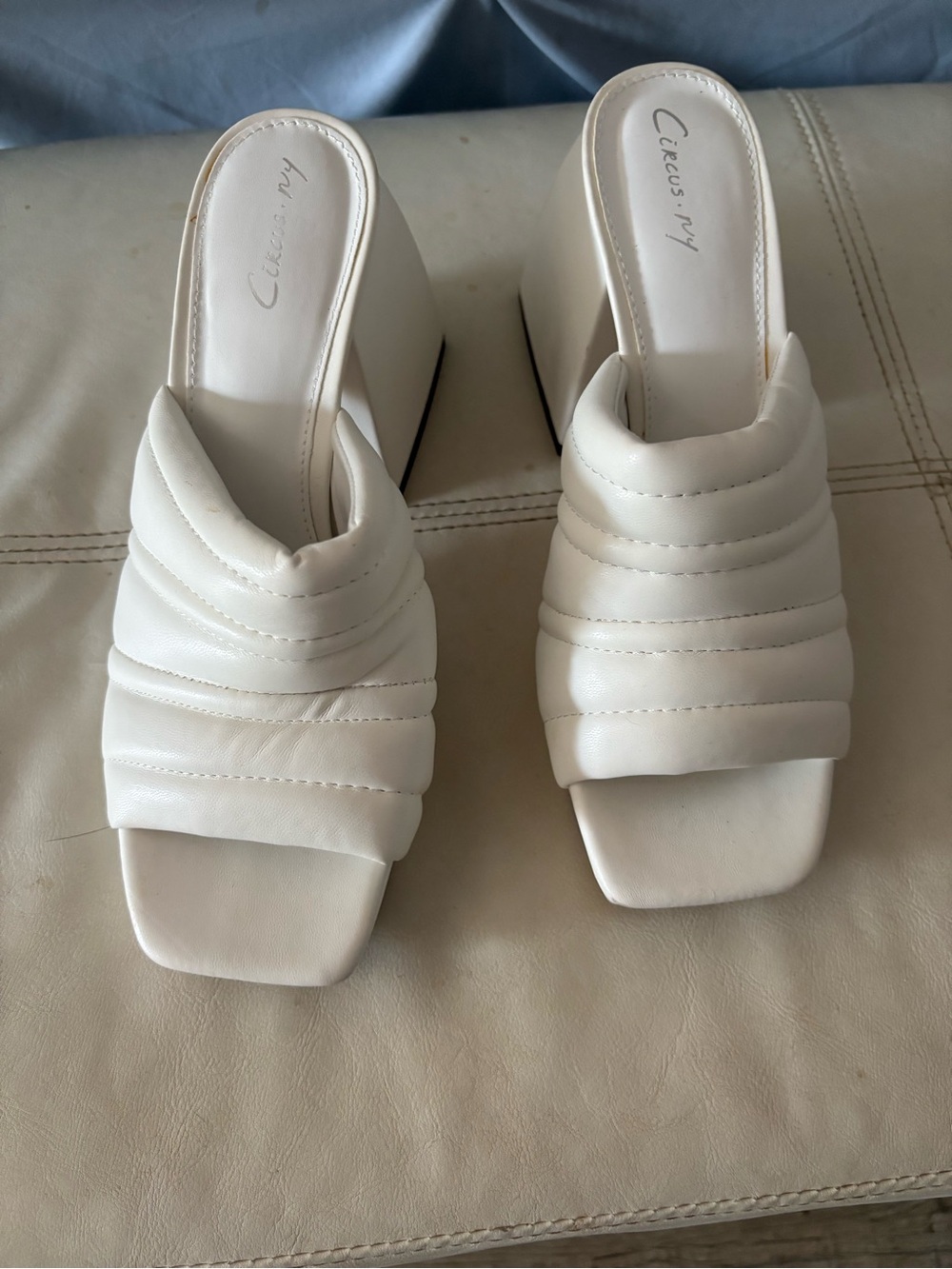 Circus by Sam Edelman Quilted White Block Heel Mules